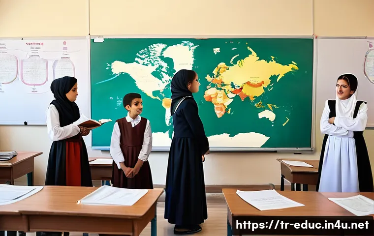 사회과 교수 전략 - **Prompt:** A vibrant classroom scene in Turkey where diverse middle school students, dressed in the...